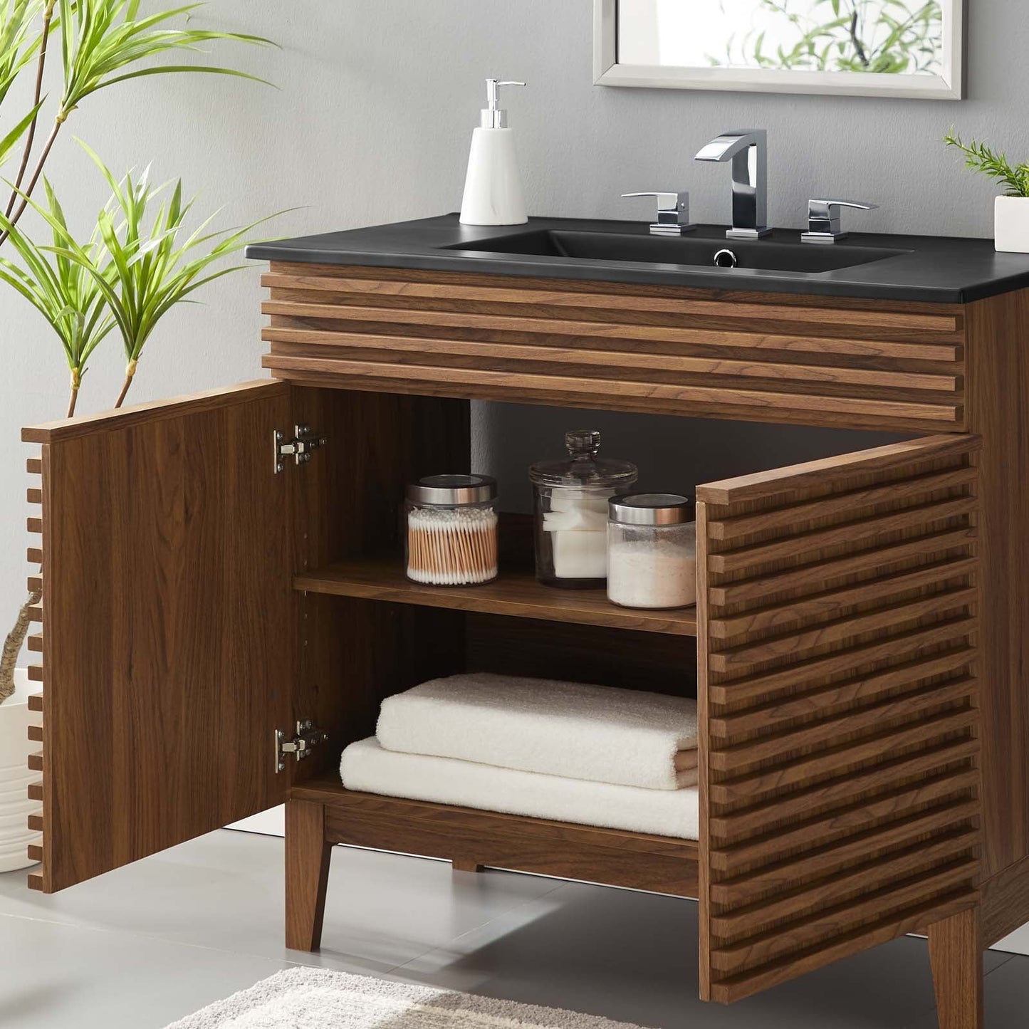 Render 36" Bathroom Vanity Walnut Black EEI-5396-WAL-BLK