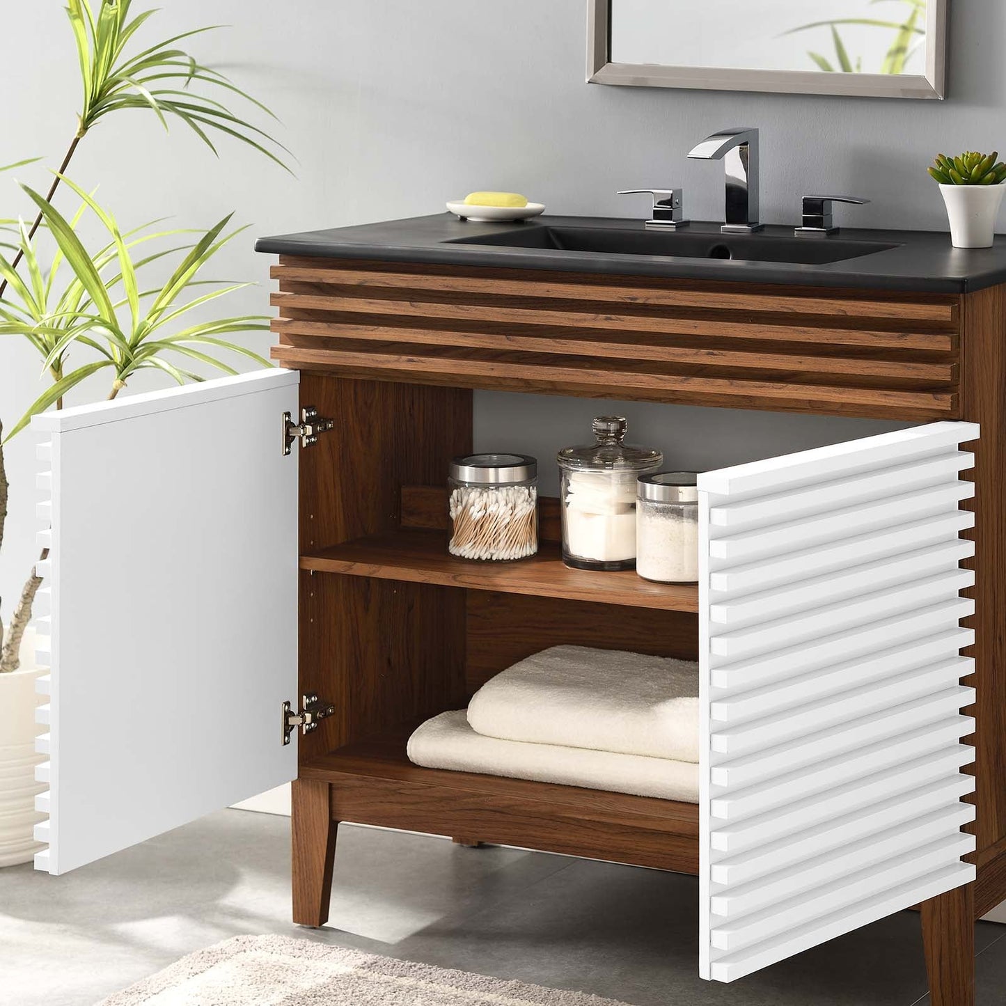 Render 36" Bathroom Vanity White Walnut Black EEI-5396-WHI-WAL-BLK