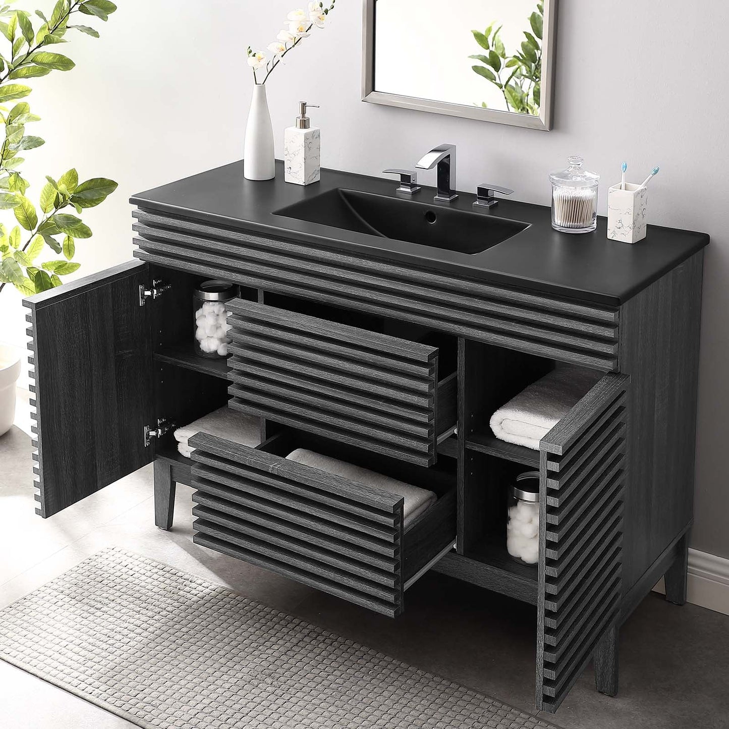 Render 48" Single Sink Bathroom Vanity Charcoal Black EEI-5398-CHA-BLK