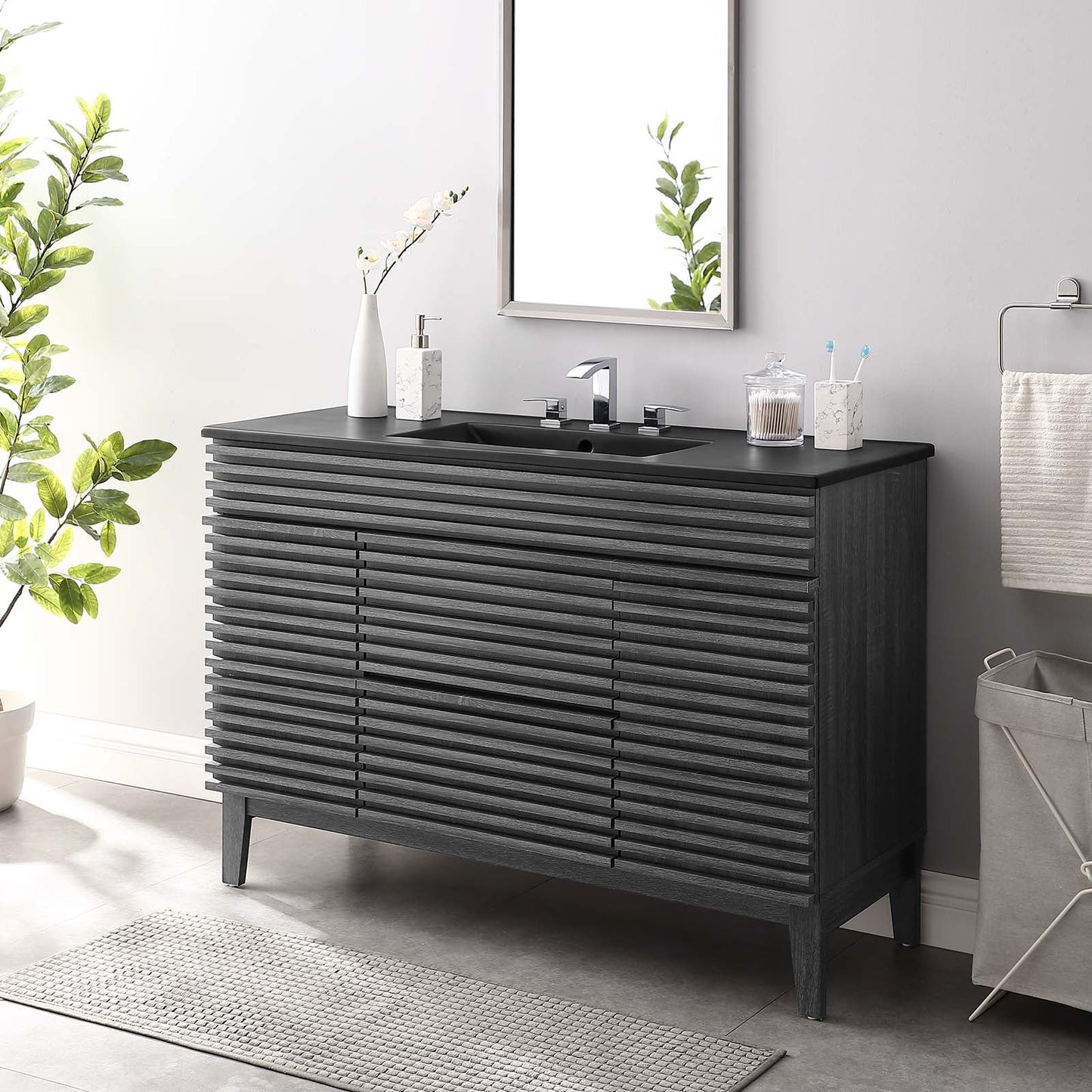 Render 48" Single Sink Bathroom Vanity Charcoal Black EEI-5398-CHA-BLK