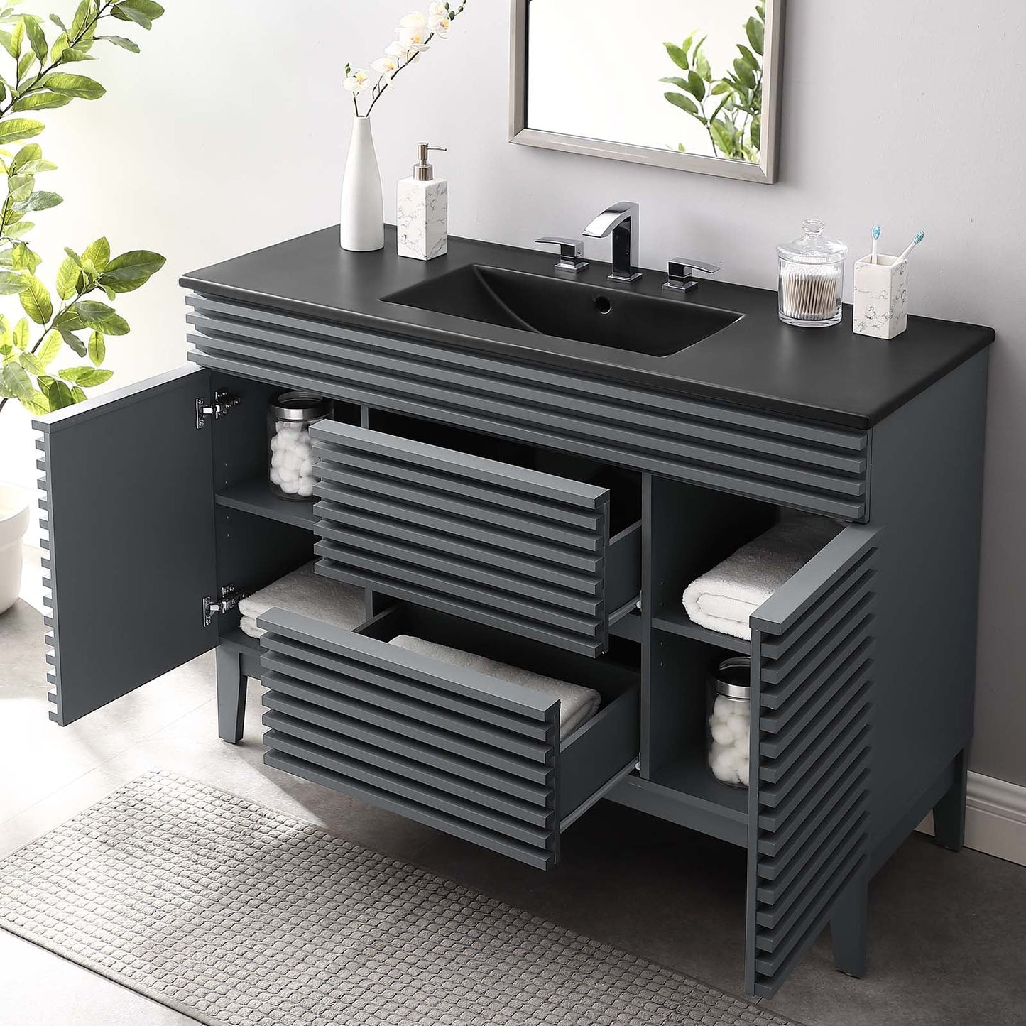 Render 48" Single Sink Bathroom Vanity Gray Black EEI-5398-GRY-BLK