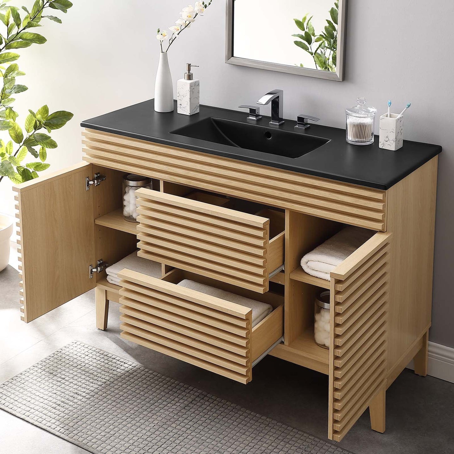 Render 48" Single Sink Bathroom Vanity Oak Black EEI-5398-OAK-BLK