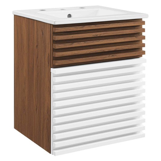 Render 18" Wall-Mount Bathroom Vanity White Walnut White EEI-5419-WHI-WAL-WHI