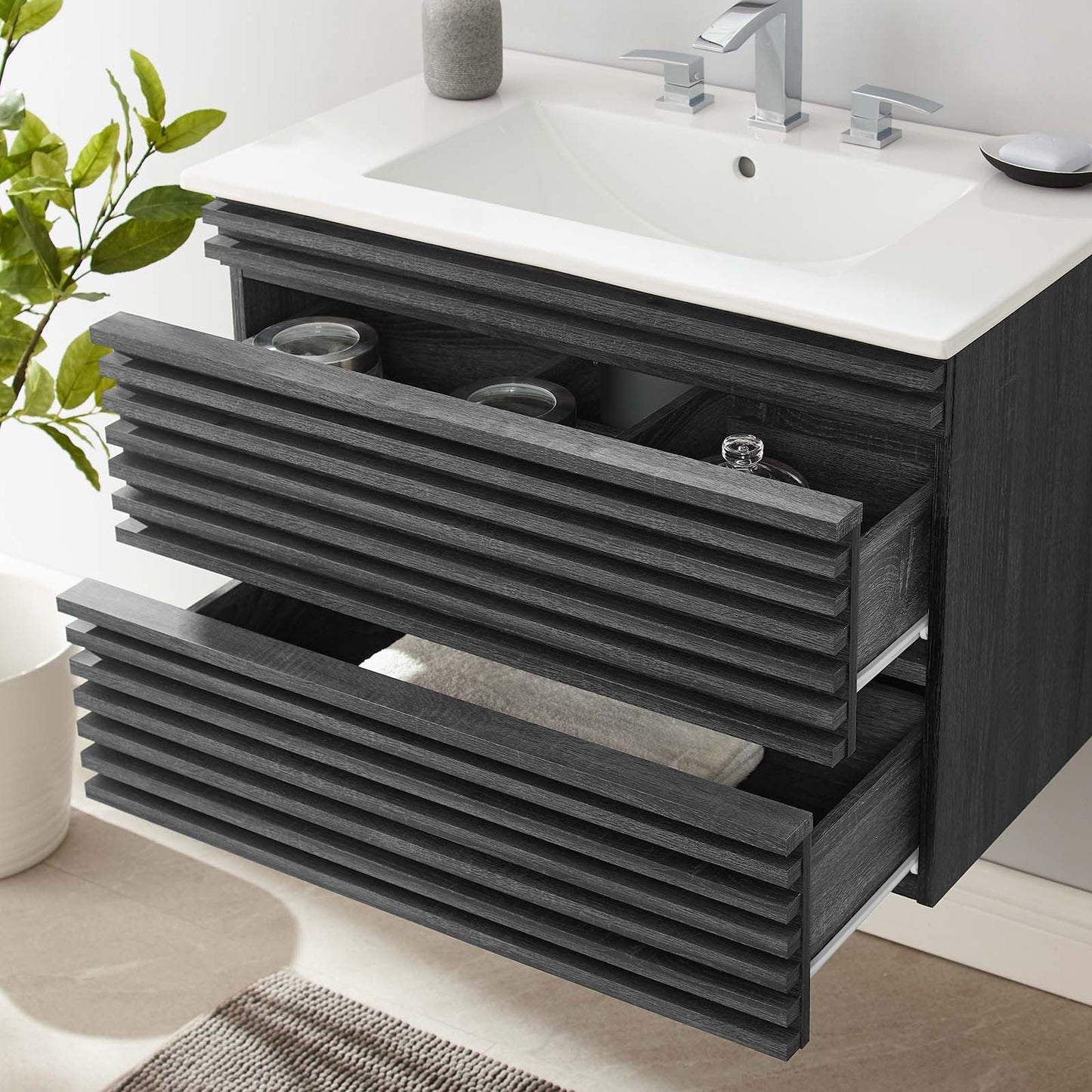 Render 30" Wall-Mount Bathroom Vanity Charcoal White EEI-5421-CHA-WHI