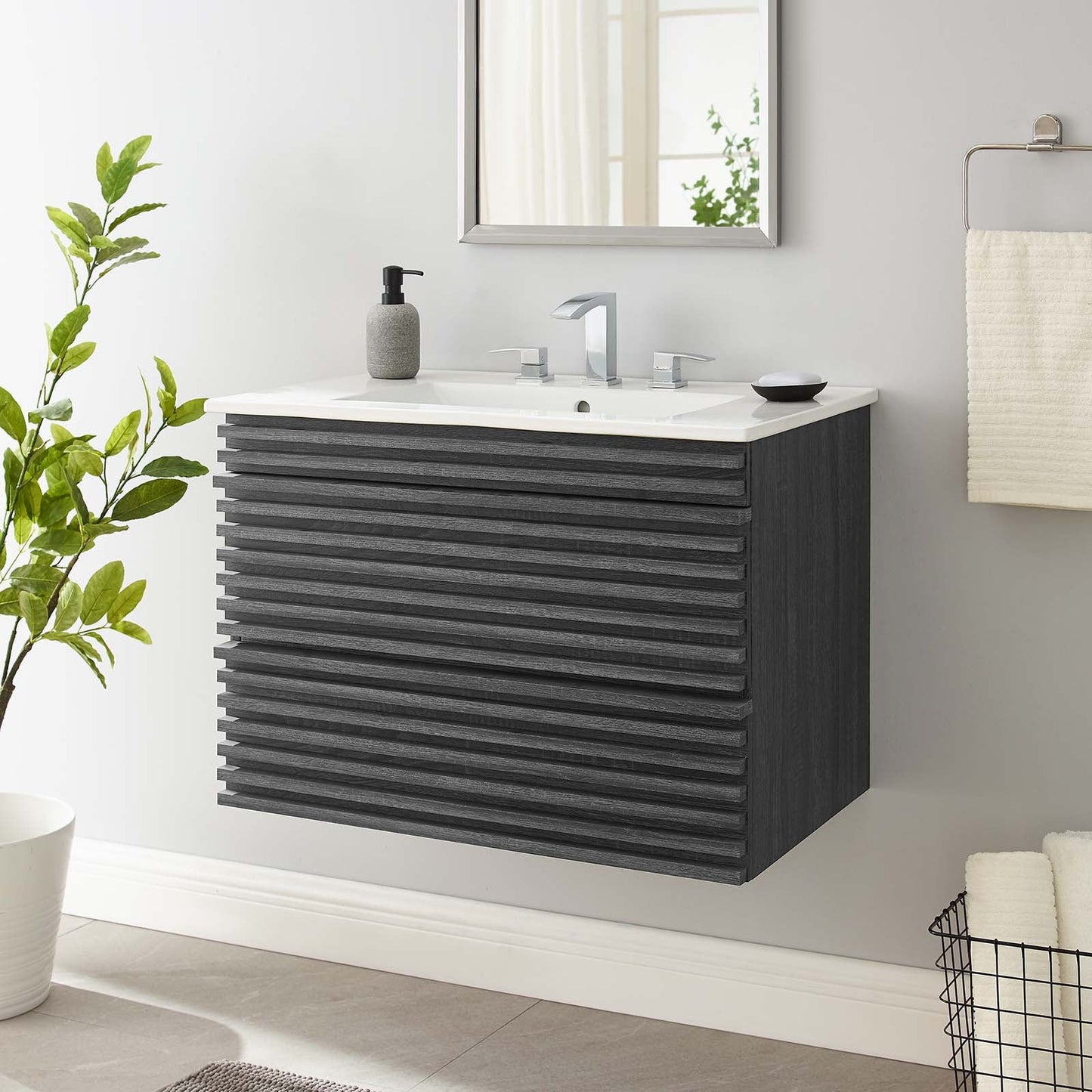 Render 30" Wall-Mount Bathroom Vanity Charcoal White EEI-5421-CHA-WHI