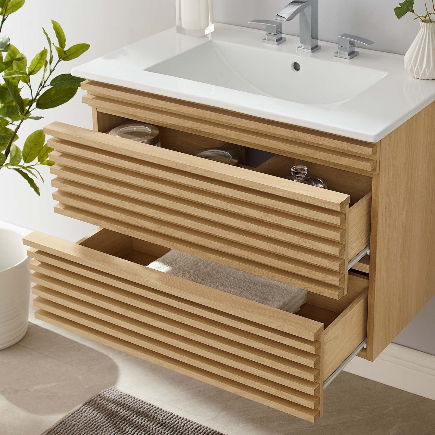 Render 30" Wall-Mount Bathroom Vanity Oak White EEI-5421-OAK-WHI