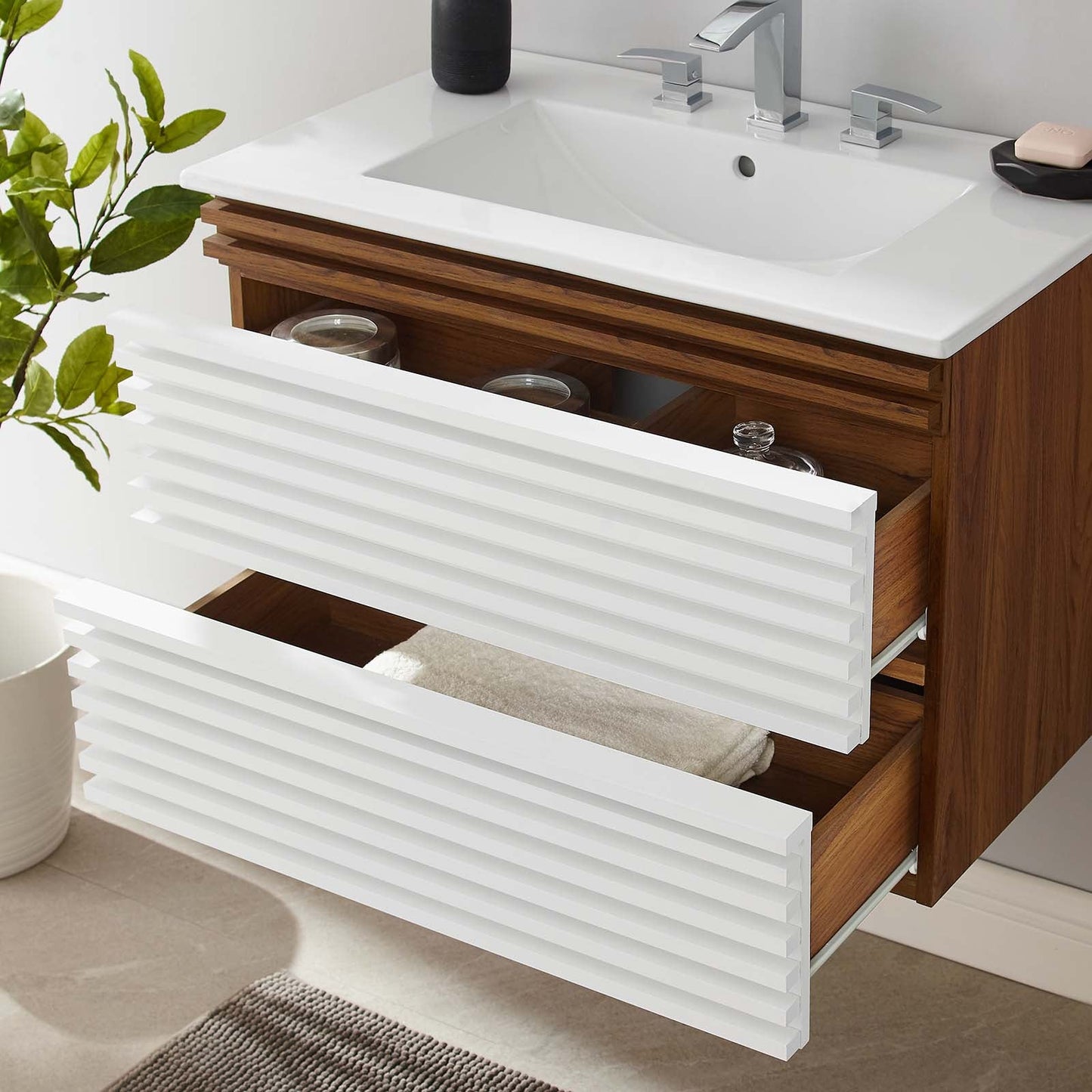 Render 30" Wall-Mount Bathroom Vanity White Walnut White EEI-5421-WHI-WAL-WHI