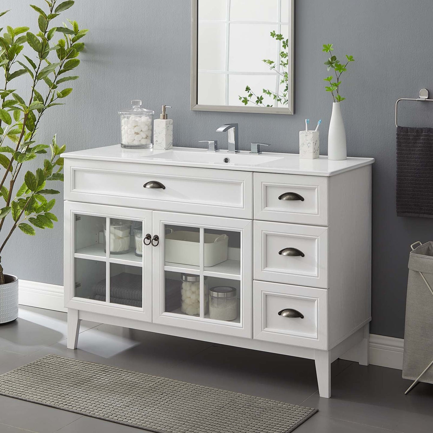 Isle 48" Bathroom Vanity Cabinet White White EEI-5427-WHI-WHI