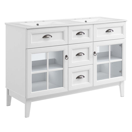 Isle 48" Double Bathroom Vanity Cabinet White White EEI-5428-WHI-WHI