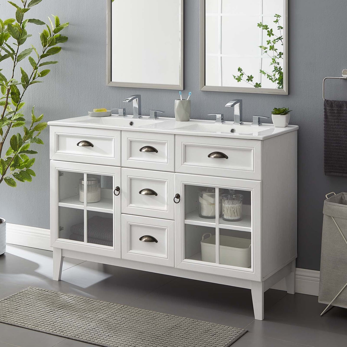 Isle 48" Double Bathroom Vanity Cabinet White White EEI-5428-WHI-WHI