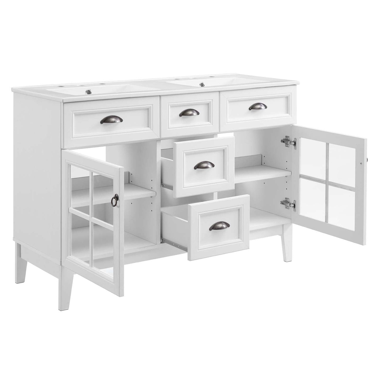 Isle 48" Double Bathroom Vanity Cabinet White White EEI-5428-WHI-WHI