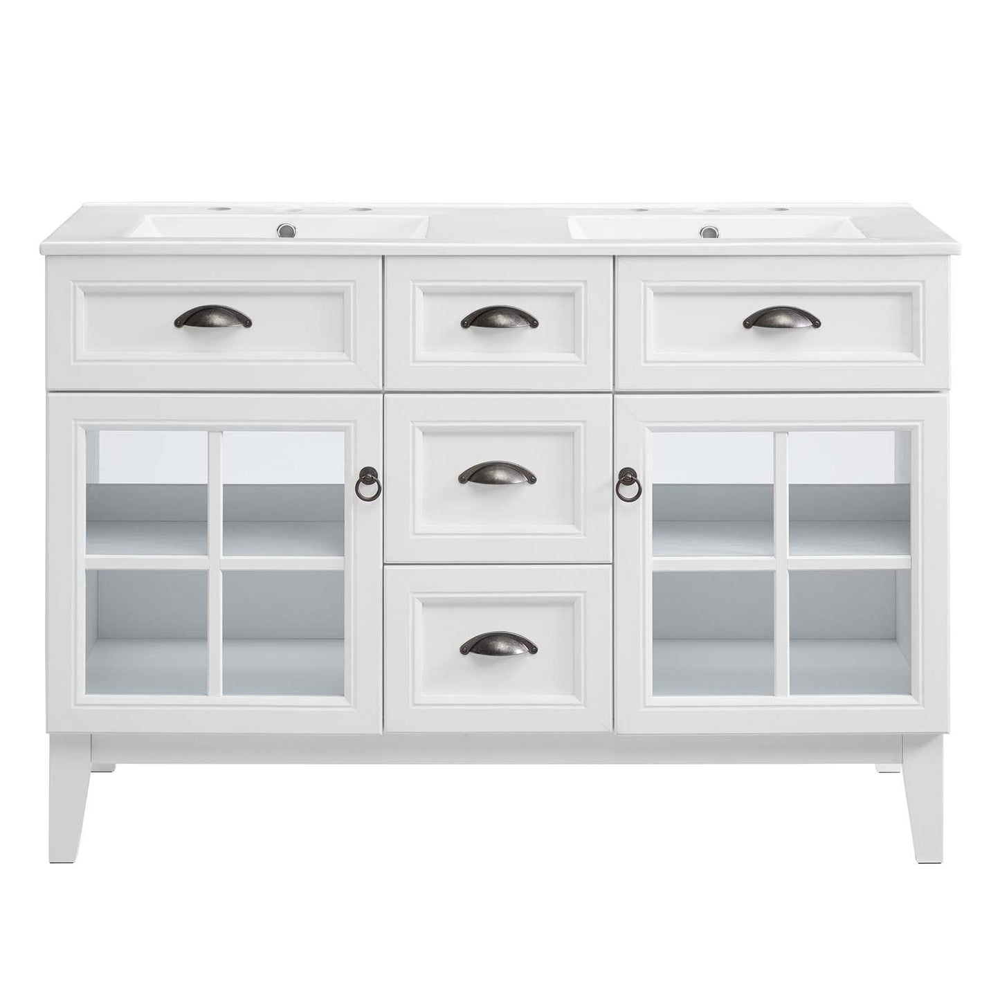 Isle 48" Double Bathroom Vanity Cabinet White White EEI-5428-WHI-WHI