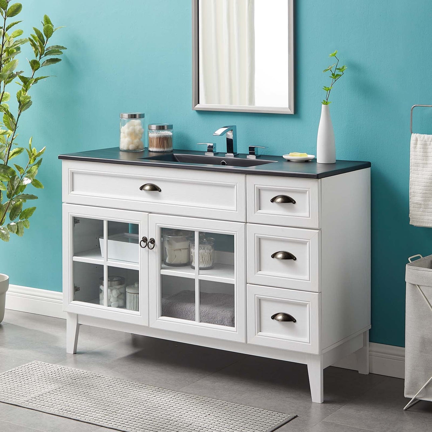 Isle 48" Bathroom Vanity Cabinet White Black EEI-5479-WHI-BLK