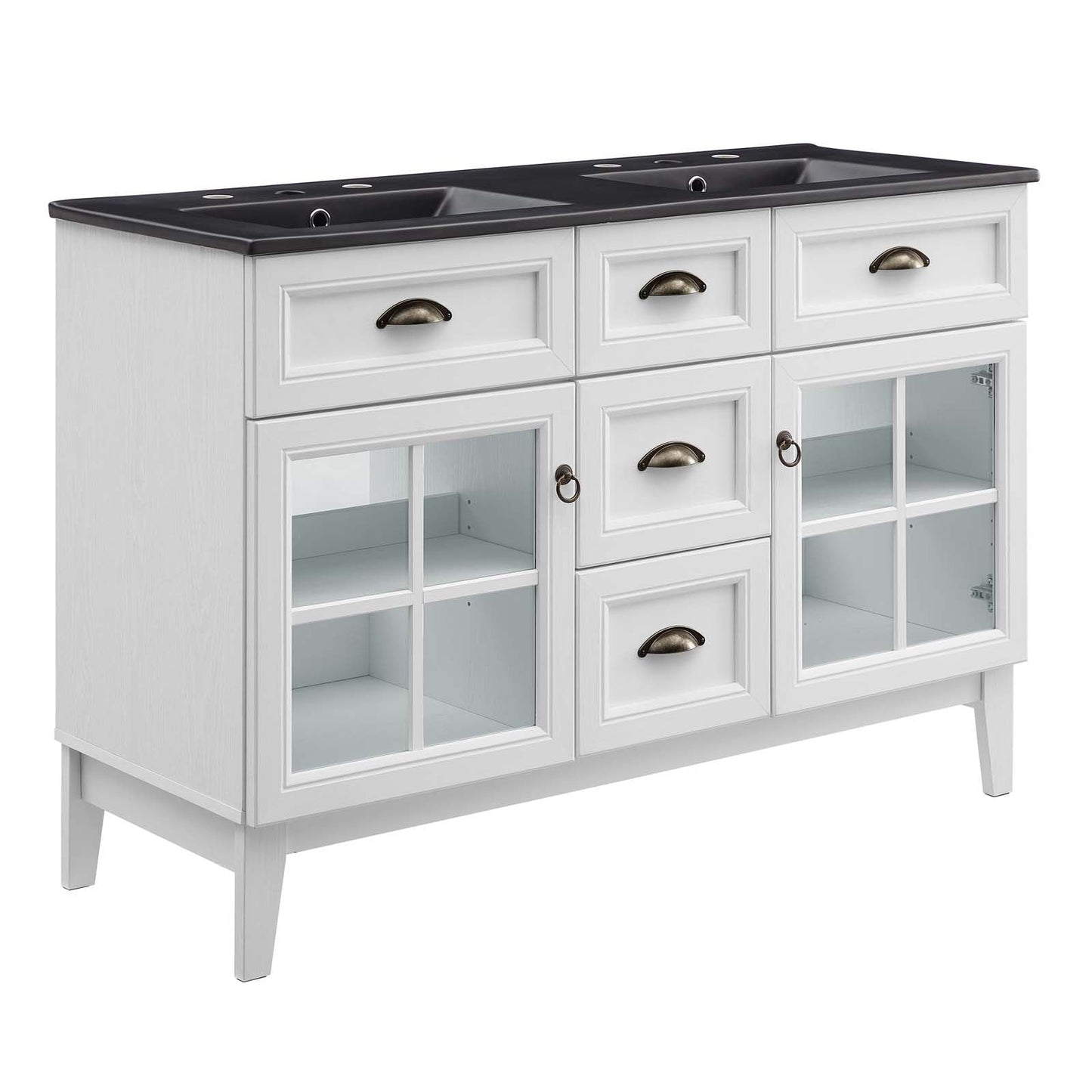 Isle 48" Double Bathroom Vanity Cabinet White Black EEI-5480-WHI-BLK