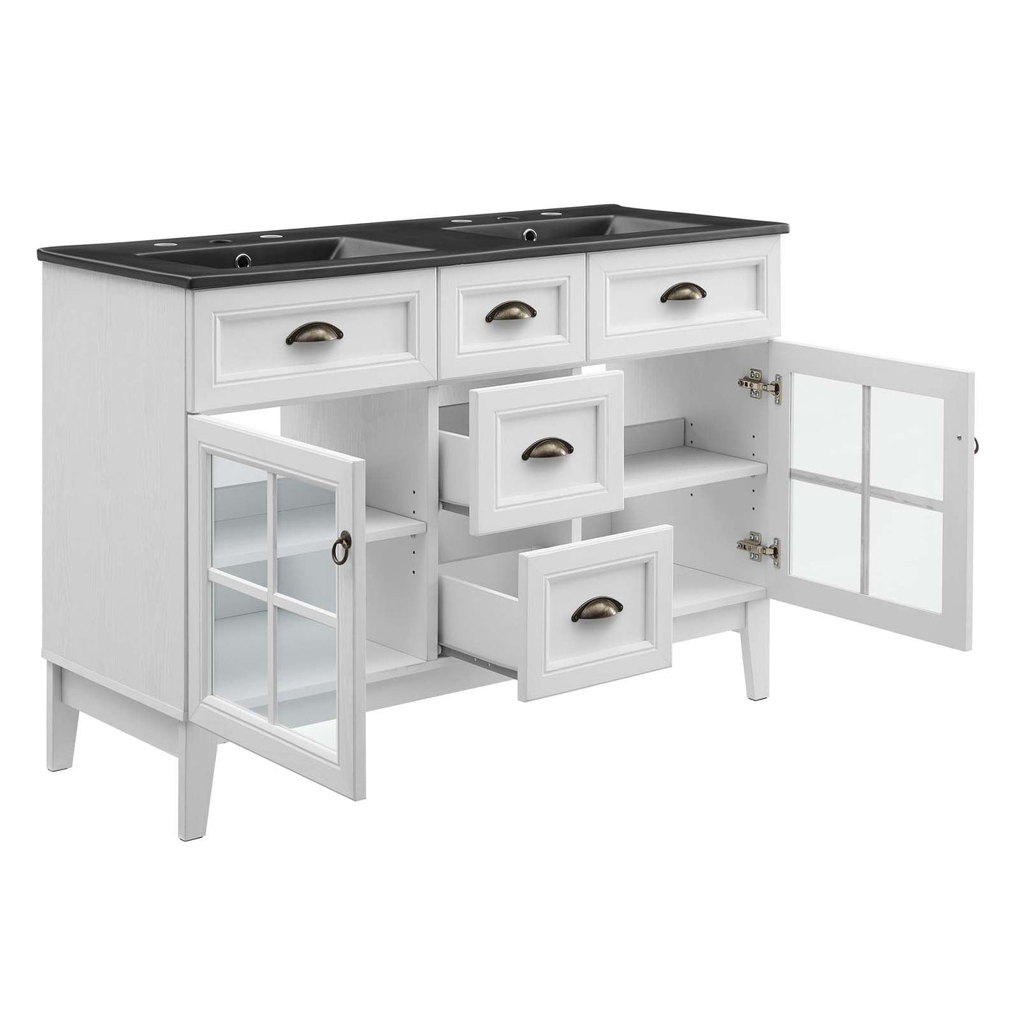 Isle 48" Double Bathroom Vanity Cabinet White Black EEI-5480-WHI-BLK