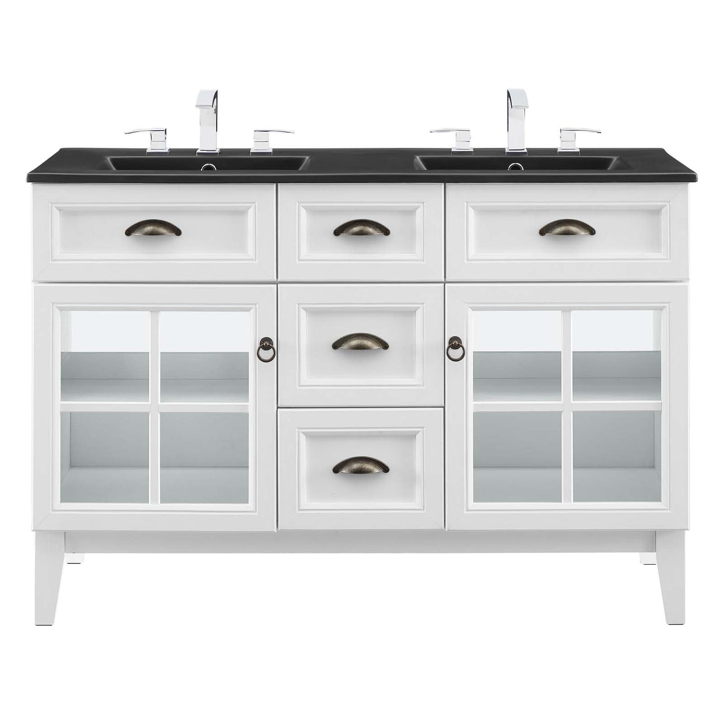 Isle 48" Double Bathroom Vanity Cabinet White Black EEI-5480-WHI-BLK