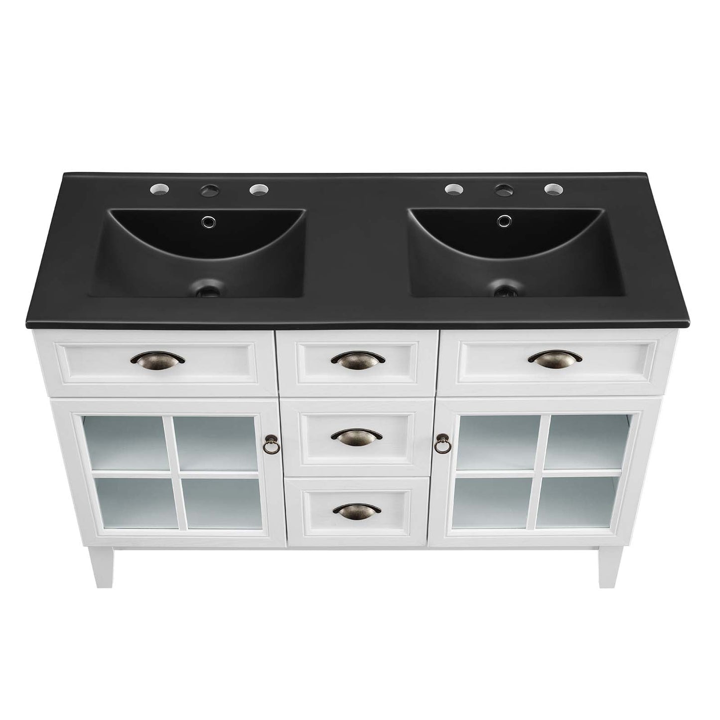 Isle 48" Double Bathroom Vanity Cabinet White Black EEI-5480-WHI-BLK