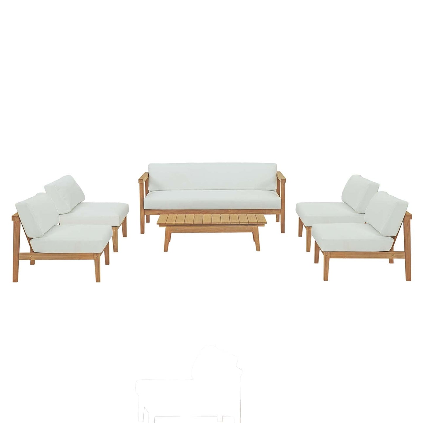 Bayport 6 Piece Outdoor Patio Teak Set Natural White EEI-5483-NAT-WHI-SET