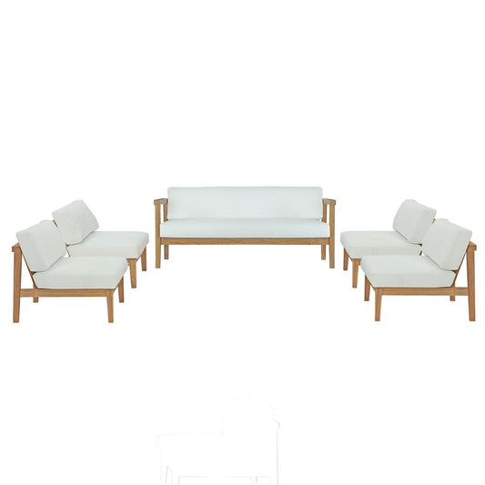 Bayport 5 Piece Outdoor Patio Teak Set Natural White EEI-5484-NAT-WHI-SET