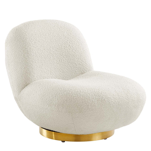 Kindred Boucle Upholstered Upholstered Fabric Swivel Chair Gold Ivory EEI-5485-GLD-IVO