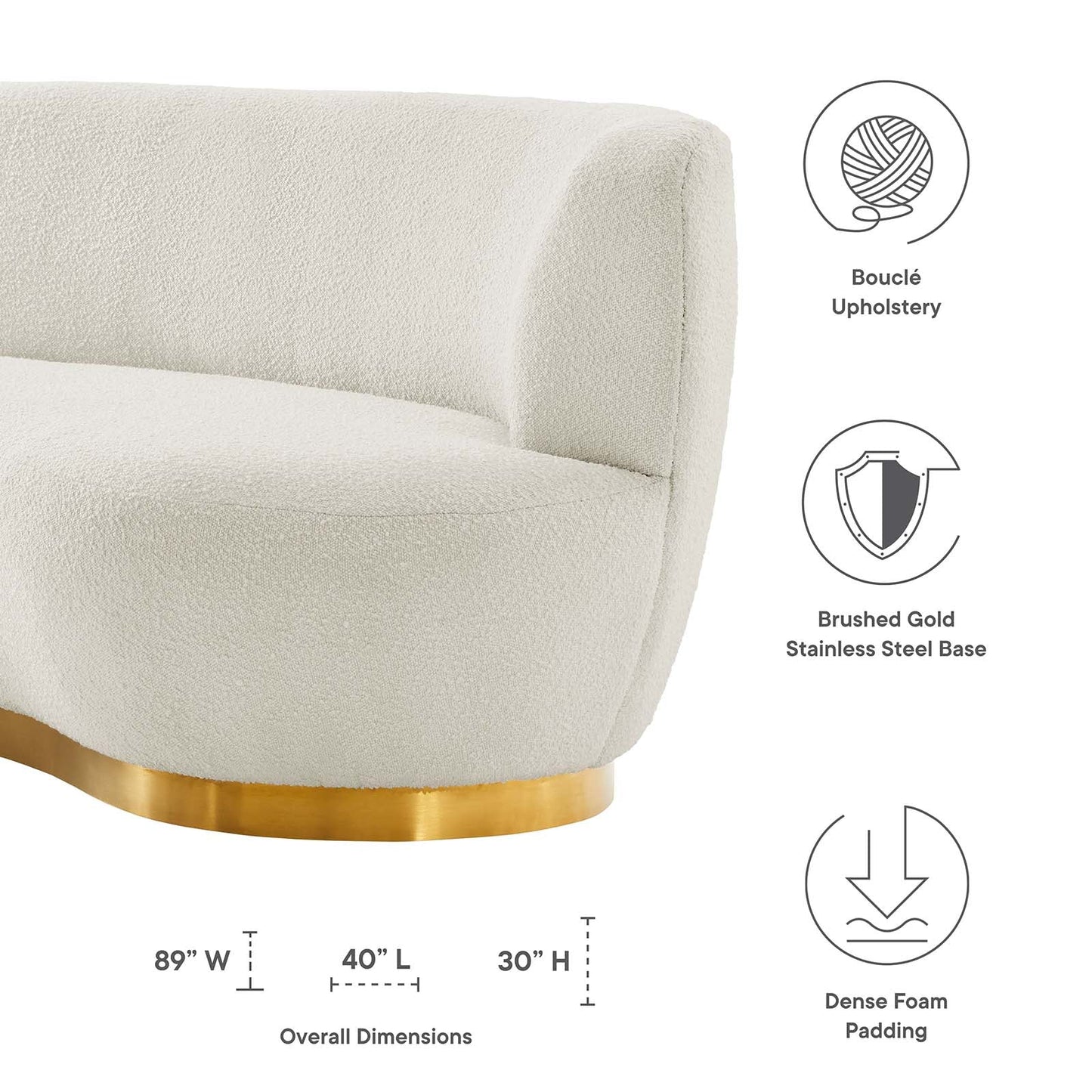 Kindred Boucle Upholstered Upholstered Fabric Sofa Gold Ivory EEI-5487-GLD-IVO