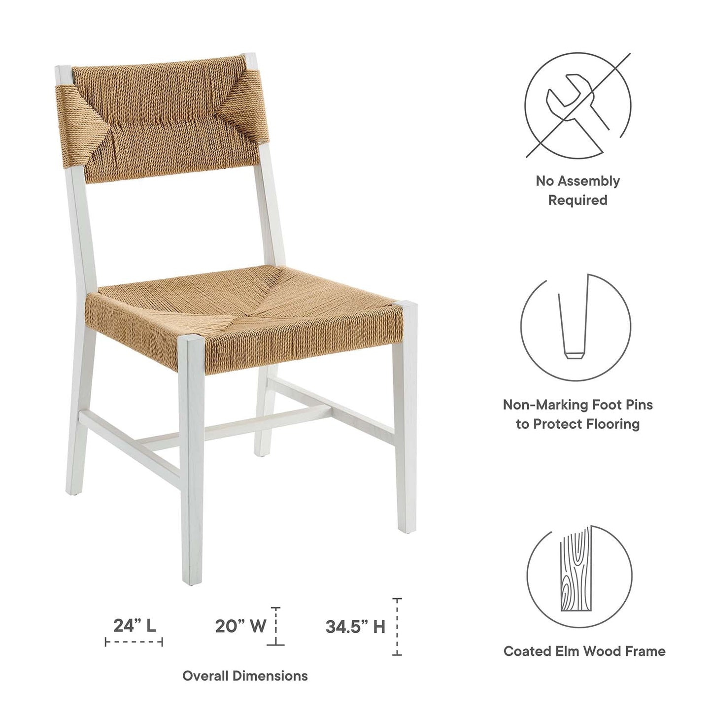 Bodie Wood Dining Chair White Natural EEI-5489-WHI-NAT