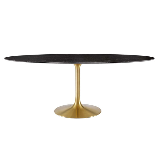 Lippa 78" Oval Artificial Marble Dining Table Gold Black EEI-5528-GLD-BLK