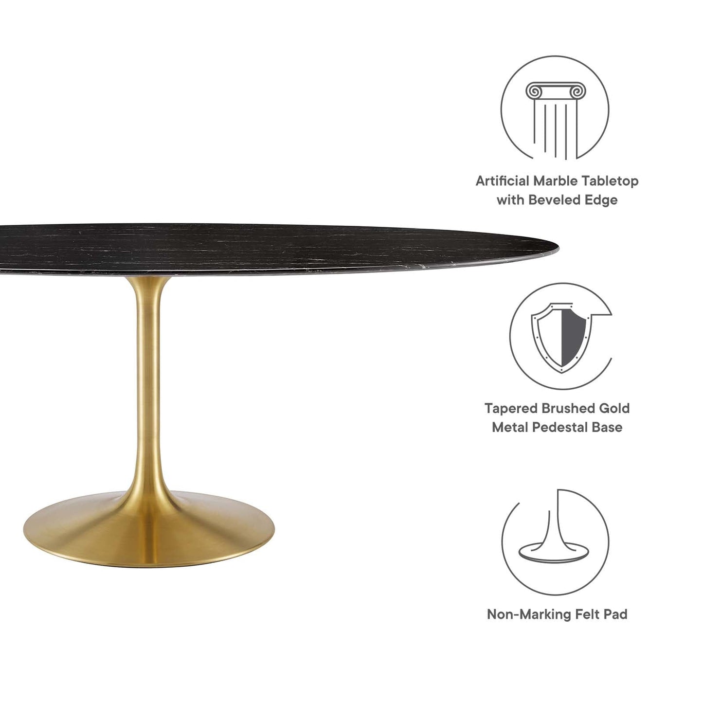 Lippa 78" Oval Artificial Marble Dining Table Gold Black EEI-5528-GLD-BLK