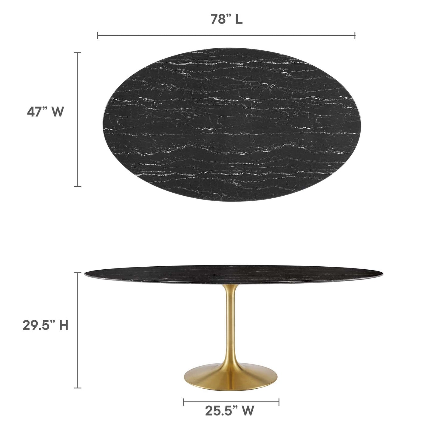 Lippa 78" Oval Artificial Marble Dining Table Gold Black EEI-5528-GLD-BLK