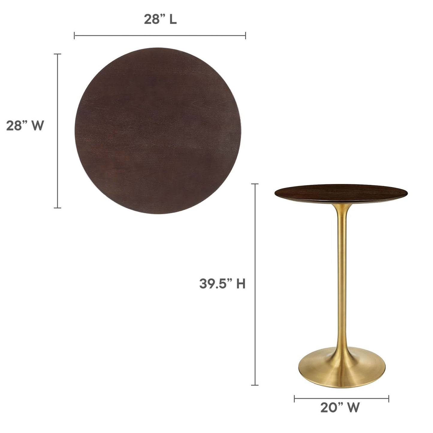 Lippa 28" Round Cherry Walnut Wood Grain Bar Table Gold Cherry Walnut EEI-5529-GLD-CHE