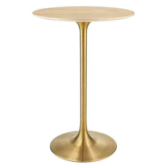 Lippa 28" Round Natural Wood Grain Bar Table Gold Natural EEI-5530-GLD-NAT