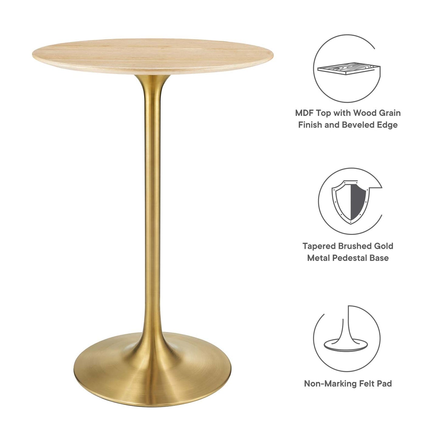 Lippa 28" Round Natural Wood Grain Bar Table Gold Natural EEI-5530-GLD-NAT