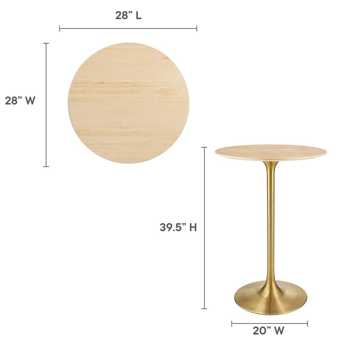 Lippa 28" Round Natural Wood Grain Bar Table Gold Natural EEI-5530-GLD-NAT