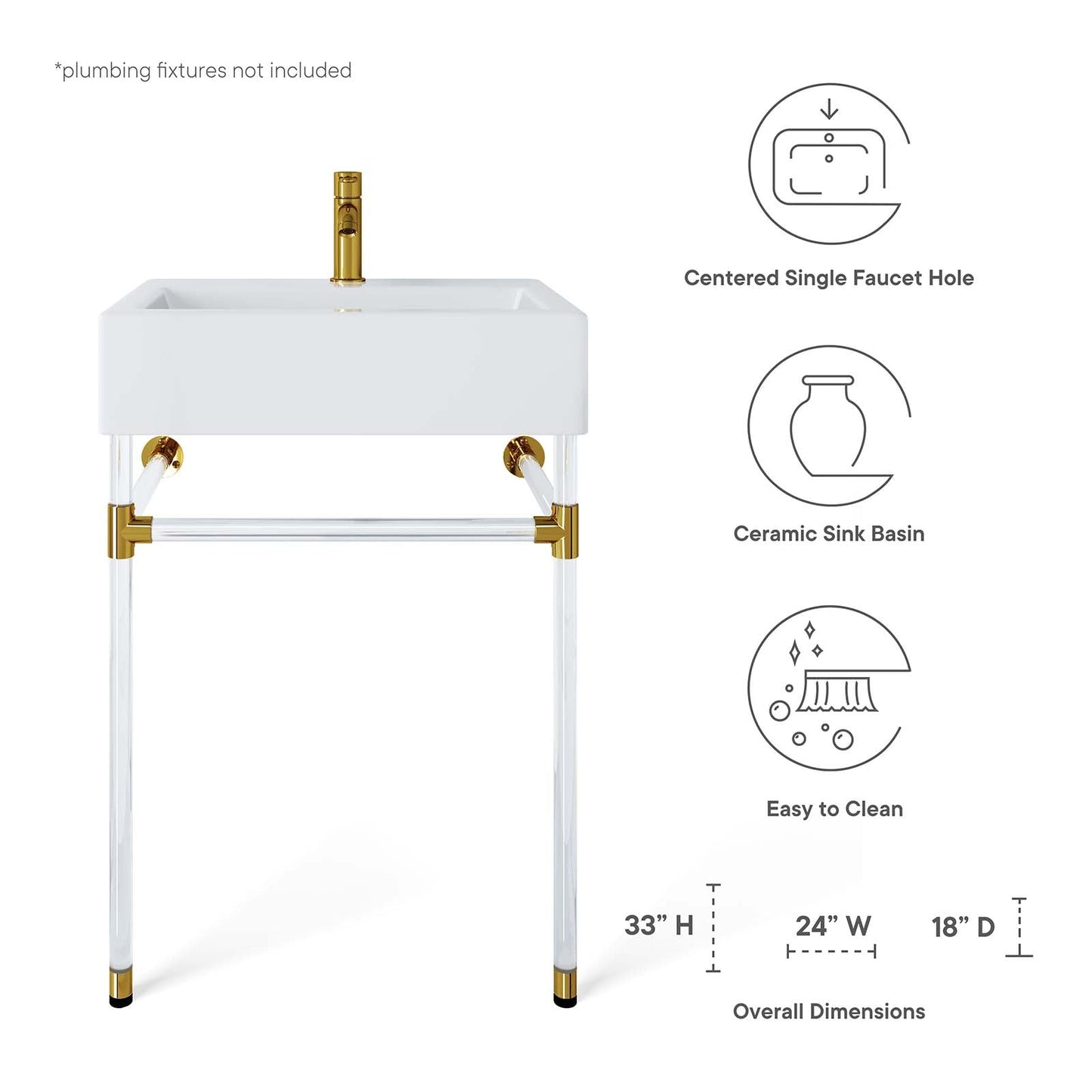 Redeem 24" Acrylic Wall-Mount Bathroom Vanity Clear White EEI-5535-ACR-WHI