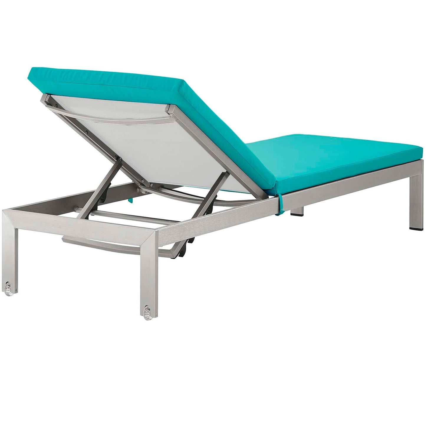 Shore Outdoor Patio Aluminum Chaise with Cushions Silver Turquoise EEI-5547-SLV-TRQ