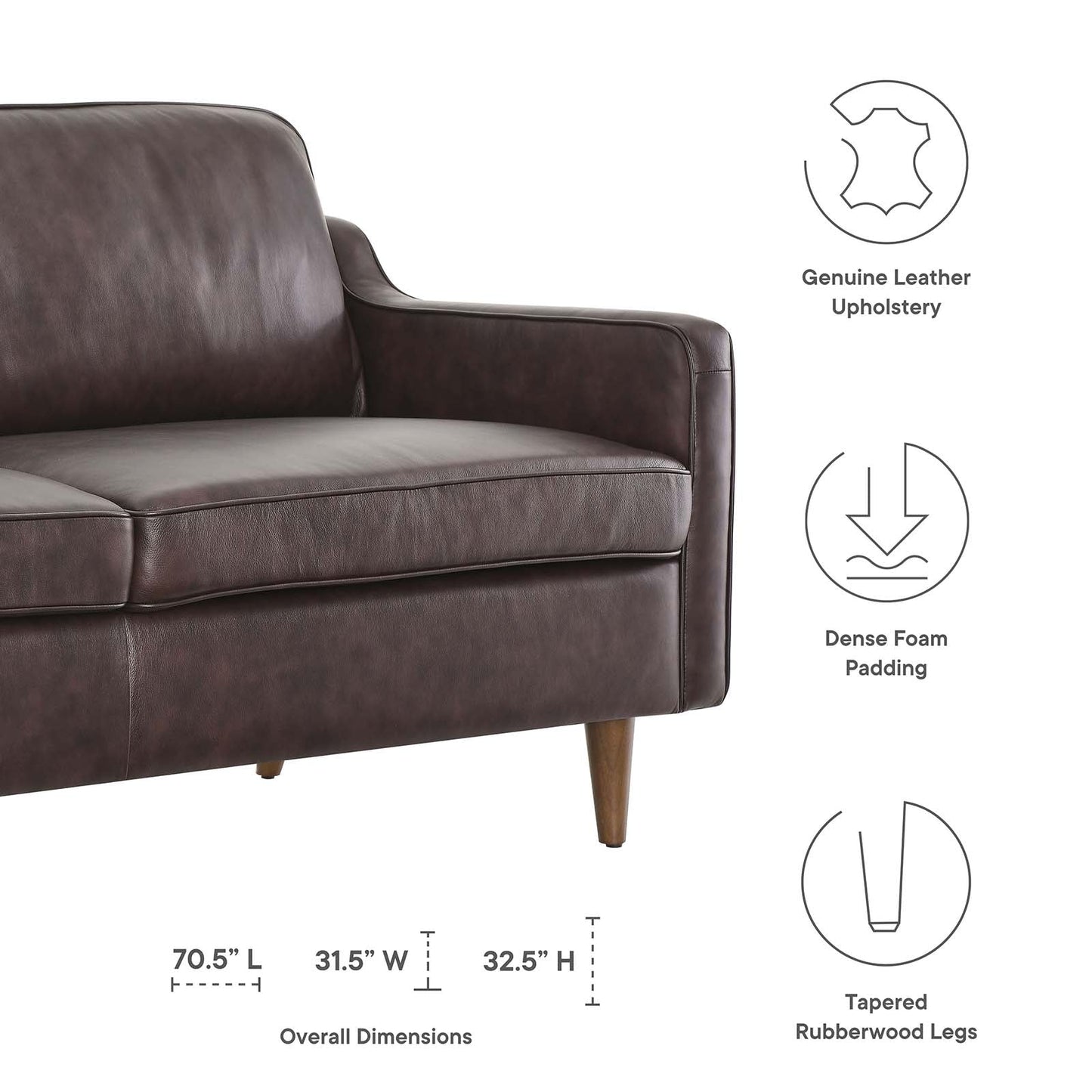 Impart Genuine Leather Sofa Brown EEI-5553-BRN