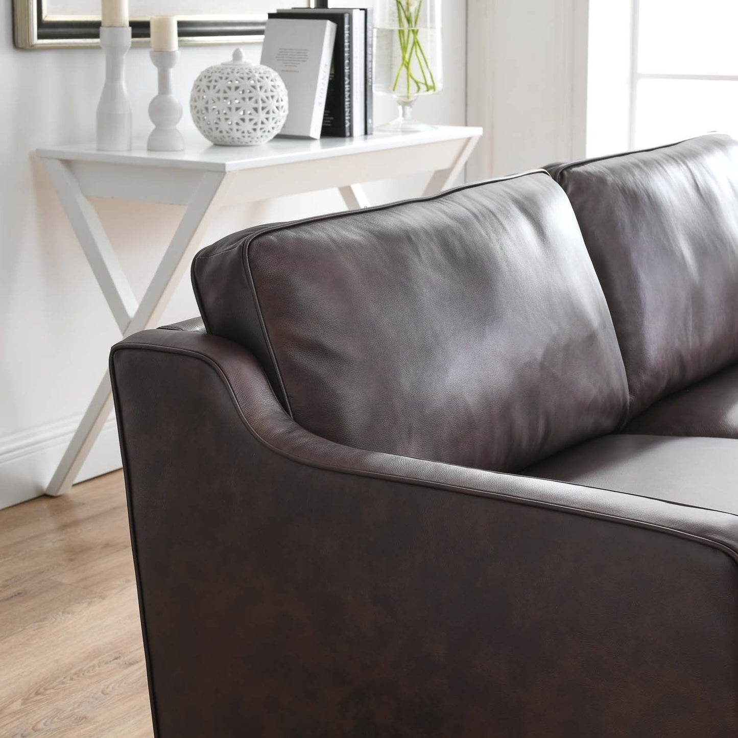 Impart Genuine Leather Sofa Brown EEI-5553-BRN