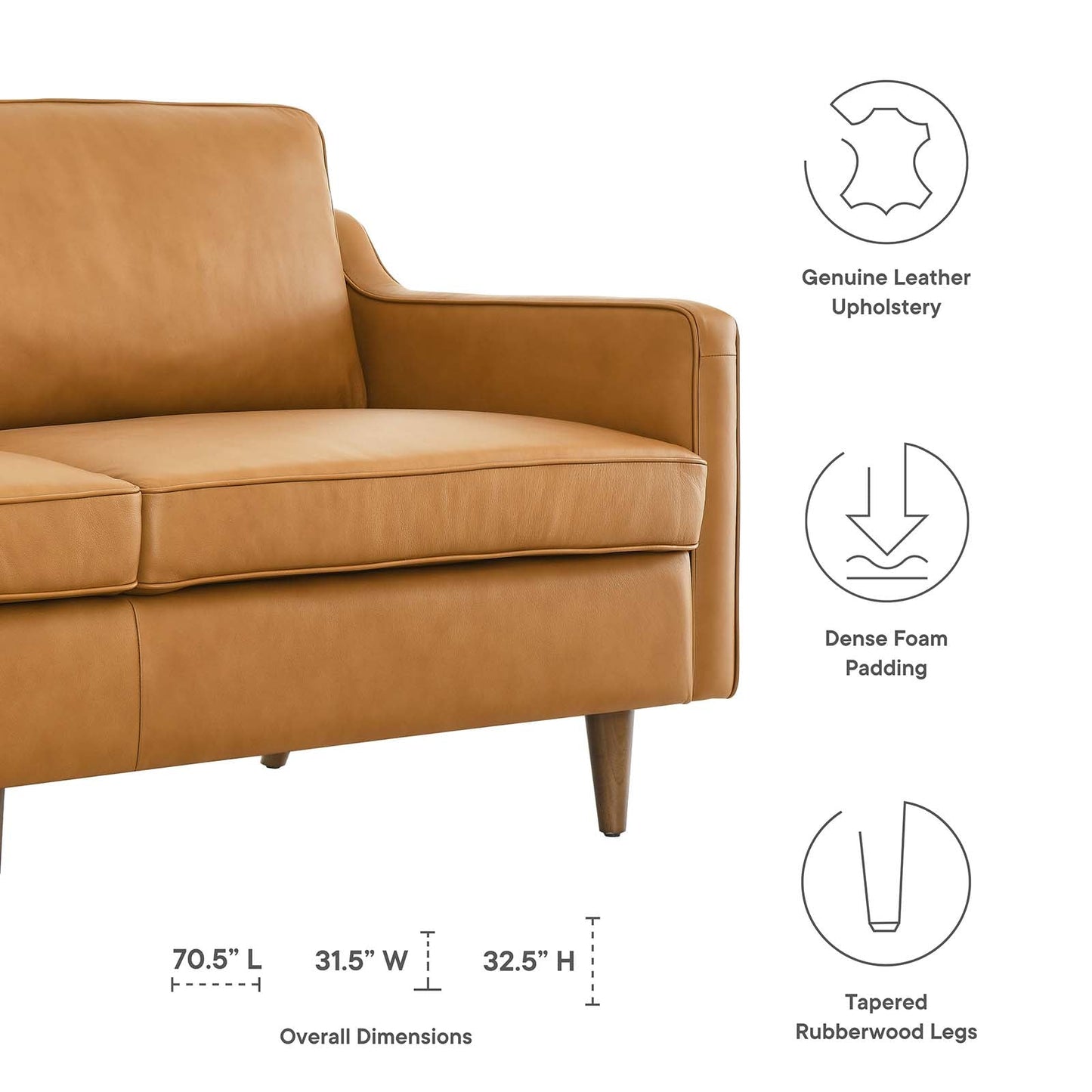 Impart Genuine Leather Sofa Tan EEI-5553-TAN