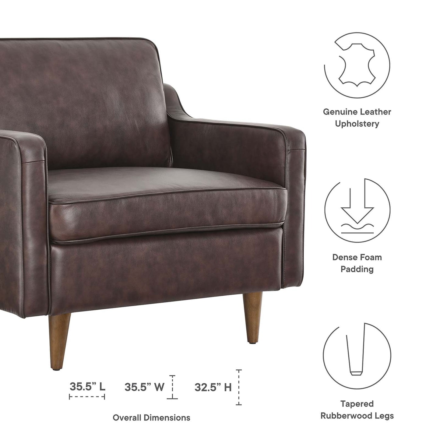 Impart Genuine Leather Armchair Brown EEI-5555-BRN