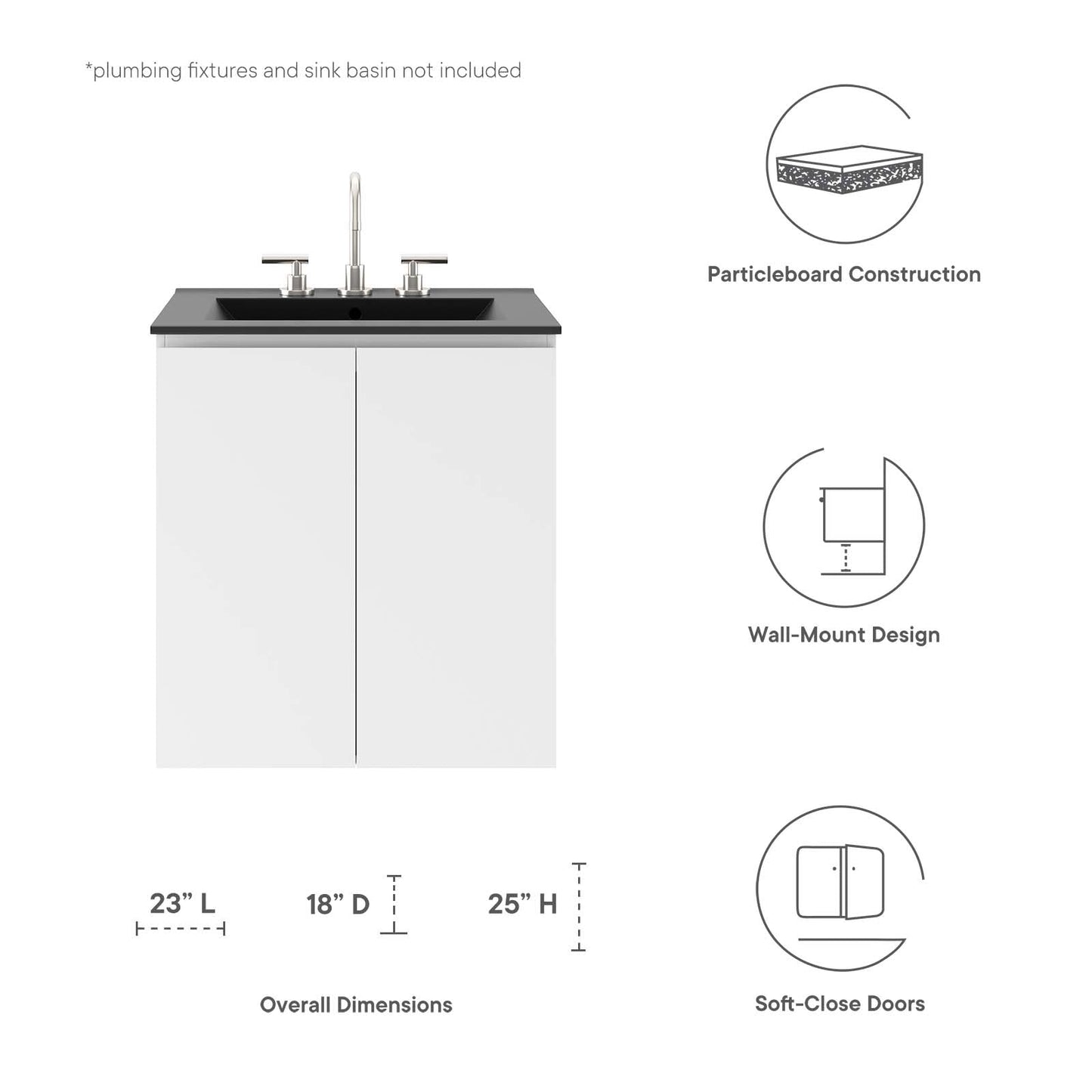 Vitality 24" Wall-Mount Bathroom Vanity (Sink Basin Not Included) White EEI-5557-WHI