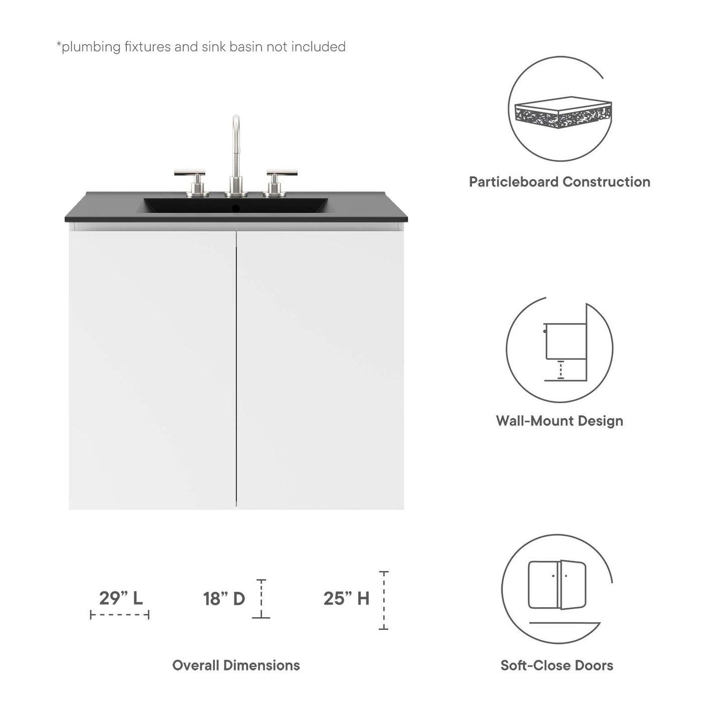 Vitality 30" Wall-Mount Bathroom Vanity (Sink Basin Not Included) White EEI-5558-WHI