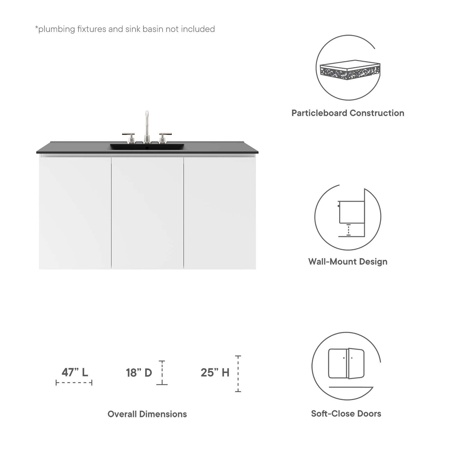 Vitality 48" Wall-Mount Bathroom Vanity (Sink Basin Not Included) White EEI-5560-WHI