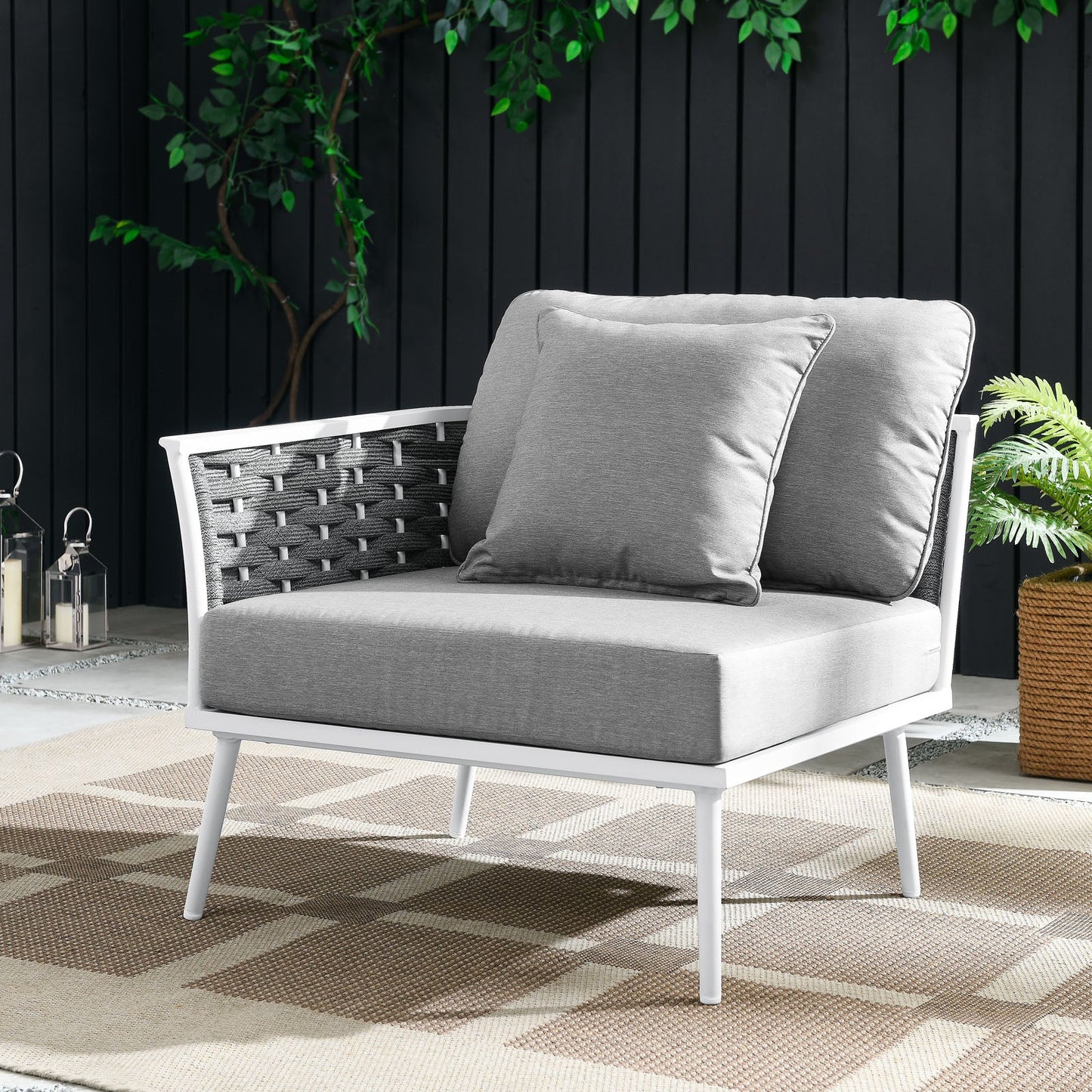 Stance Outdoor Patio Aluminum Left-Facing Armchair White Gray EEI-5565-WHI-GRY