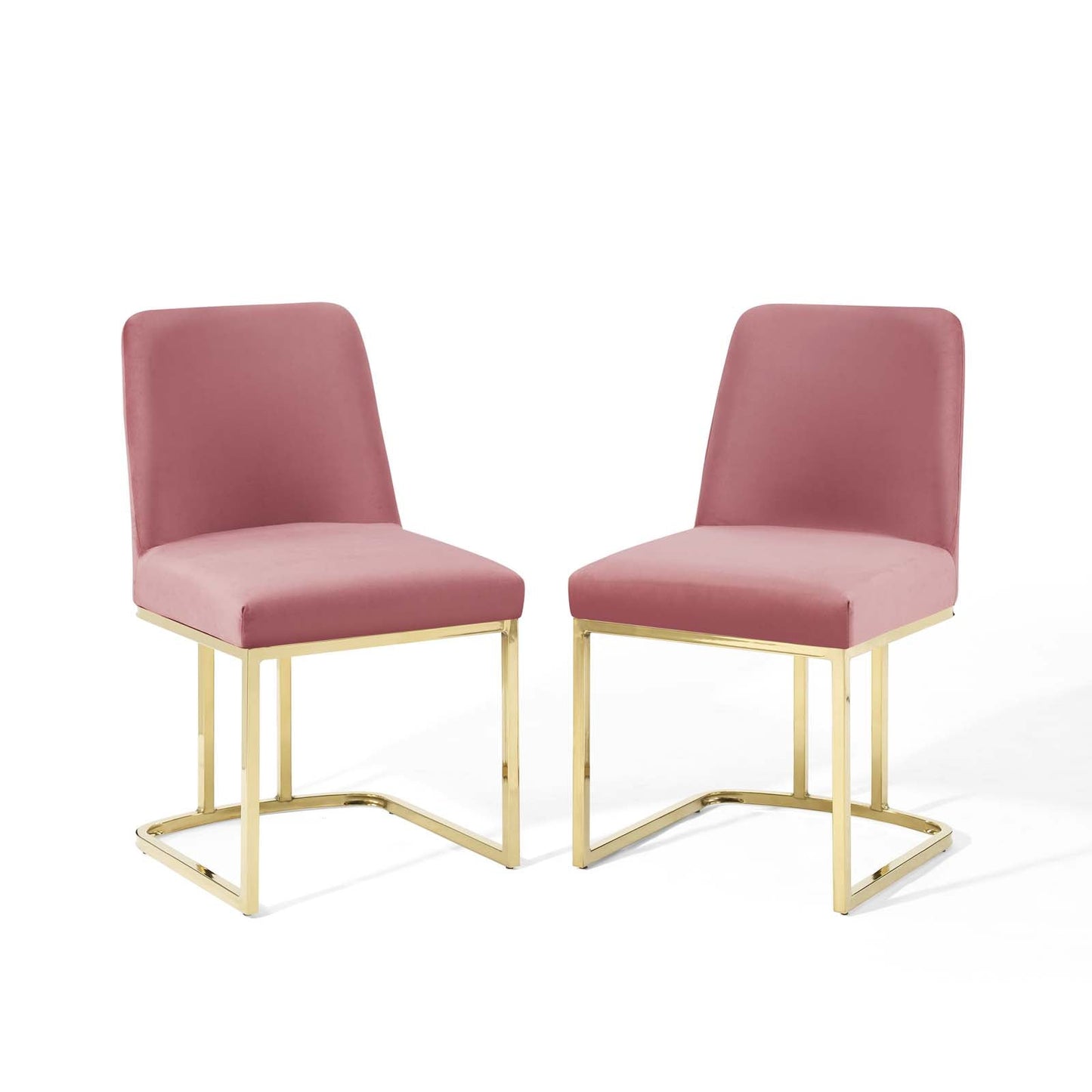 Amplify Sled Base Performance Velvet Dining Chairs - Set of 2 Gold Dusty Rose EEI-5569-GLD-DUS