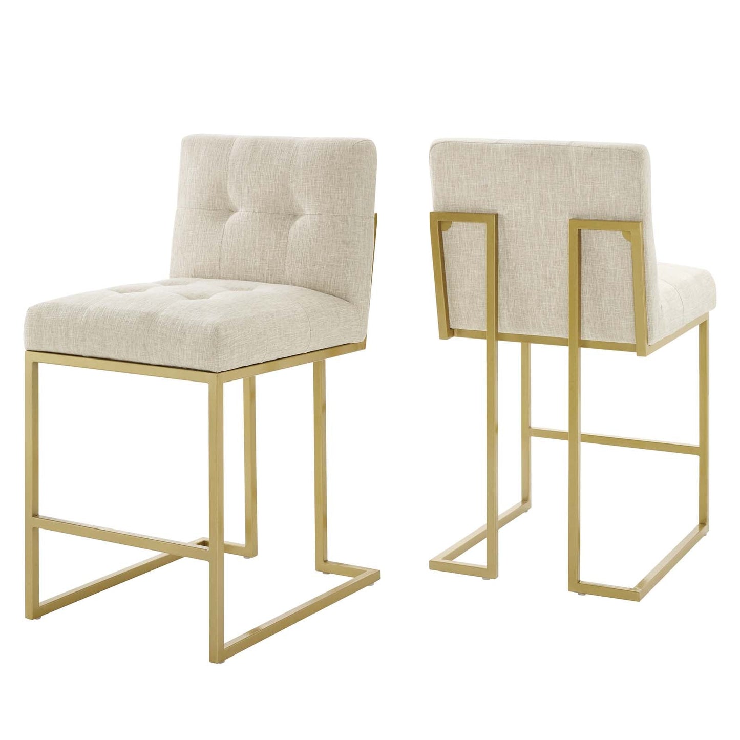 Privy Counter Stool Upholstered Fabric Set of 2 Gold Beige EEI-5571-GLD-BEI