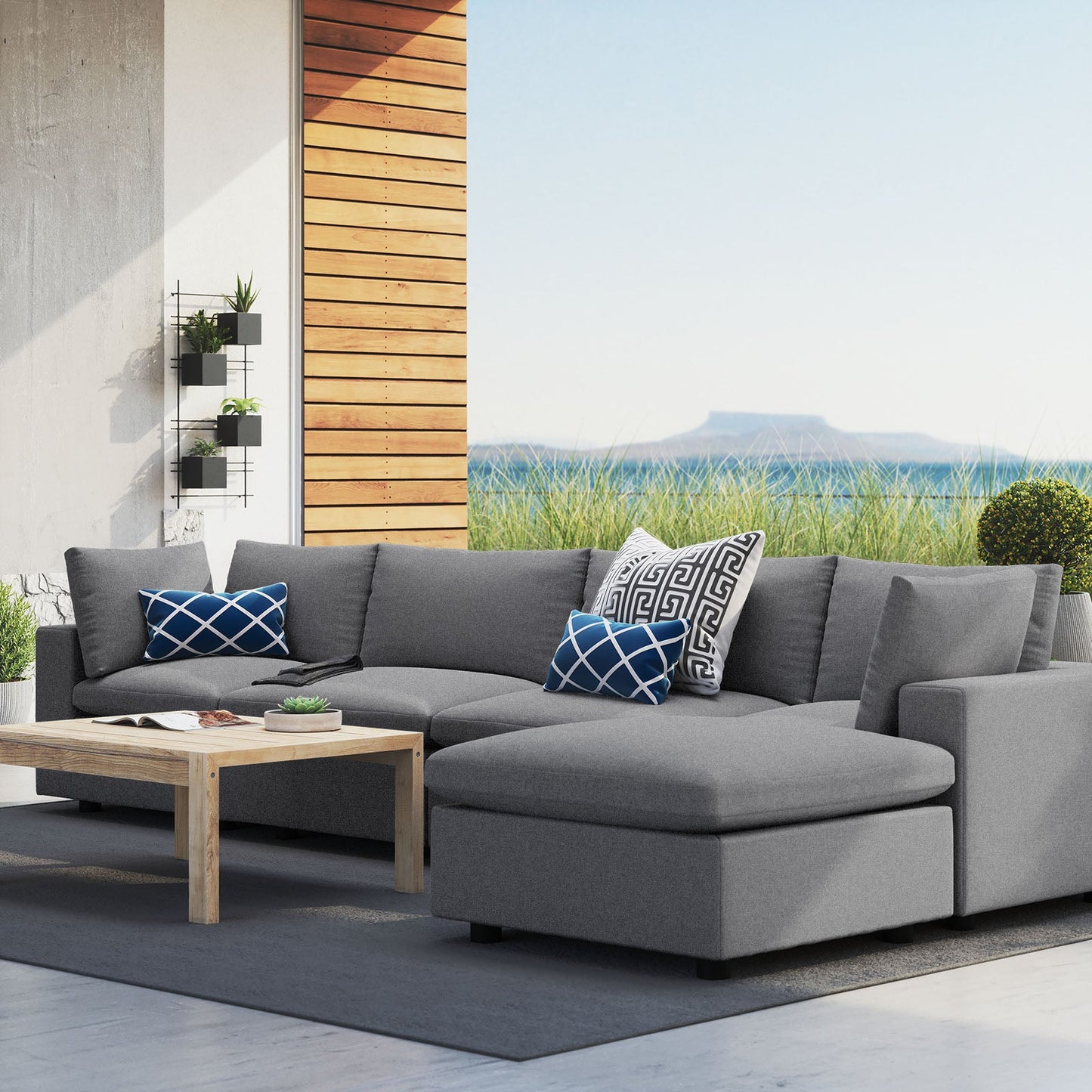 Commix 5-Piece Sunbrella® Outdoor Patio Sectional Sofa Gray EEI-5584-SLA