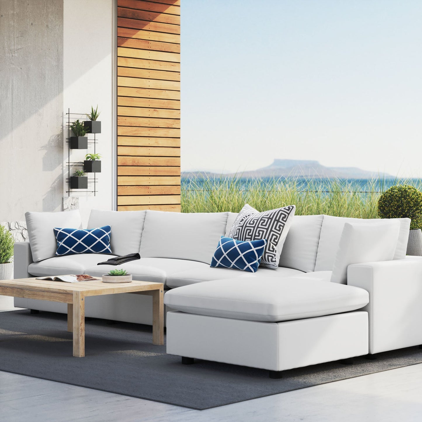 Commix 5-Piece Sunbrella® Outdoor Patio Sectional Sofa White EEI-5584-WHI