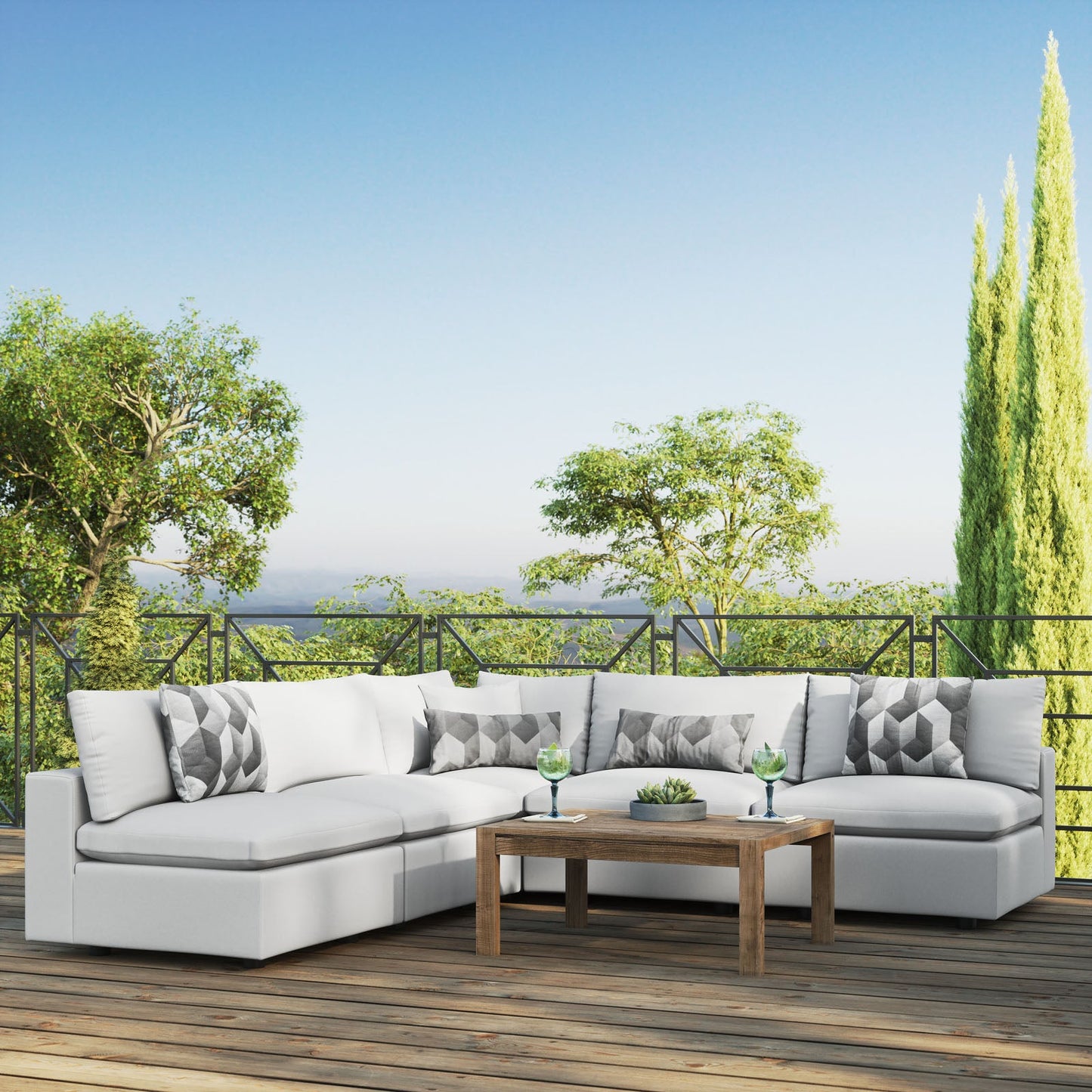 Commix 5-Piece Outdoor Patio Sectional Sofa White EEI-5587-WHI