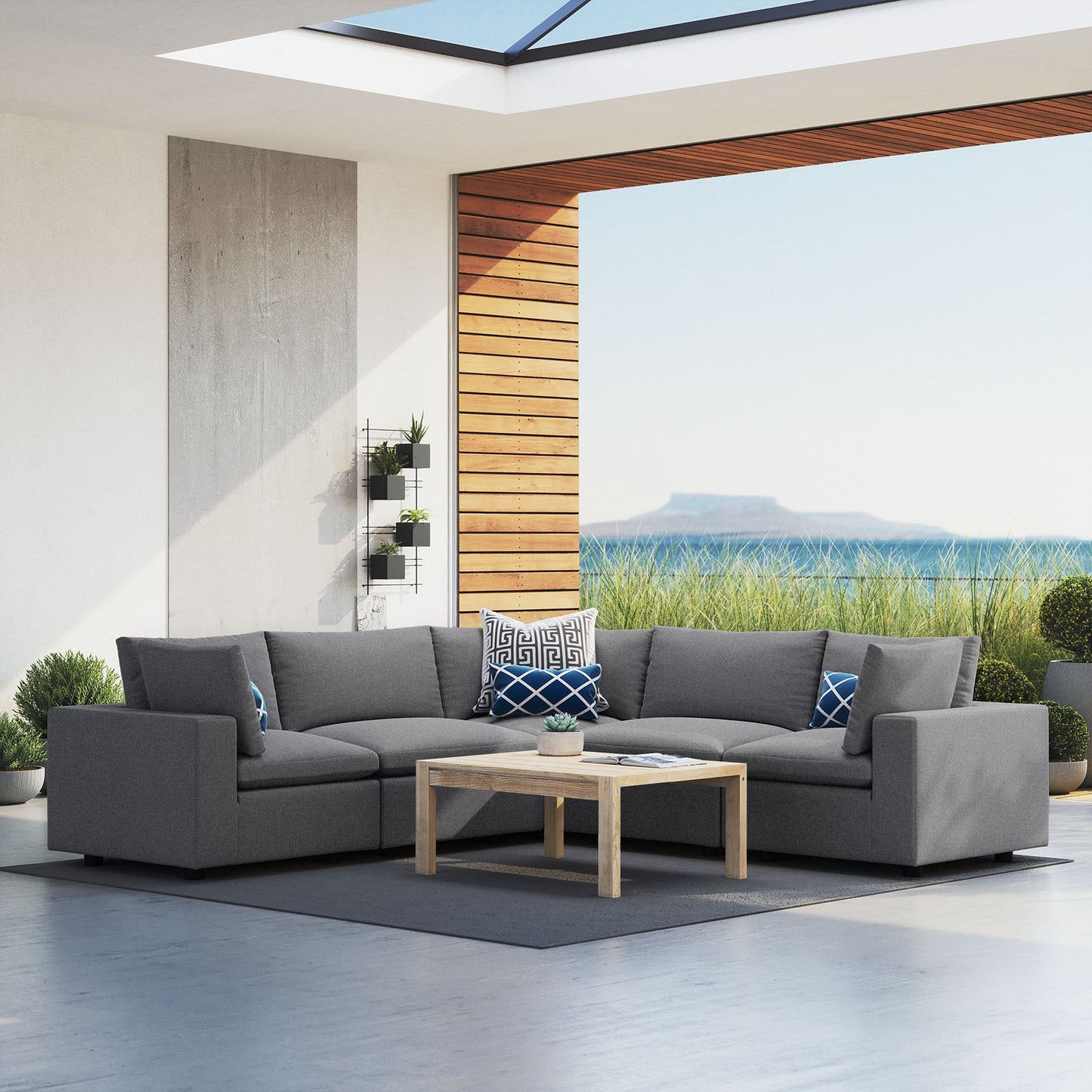 Commix 5-Piece Sunbrella® Outdoor Patio Sectional Sofa Gray EEI-5590-SLA