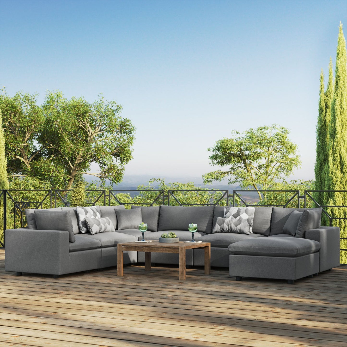 Commix 7-Piece Outdoor Patio Sectional Sofa Charcoal EEI-5591-CHA